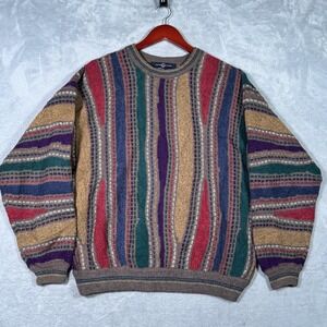 Vintage Cotton Traders Sweater Mens Large Multi Wool Blend 3D Knit 90s